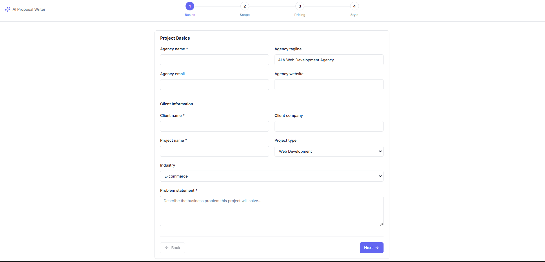AI Proposal Writer Secondary View